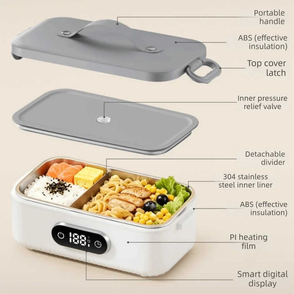 4-speed Temp USB Heated Lunch Box 6-speed Timer Cordless & Water-free Wireless Heating Food Container