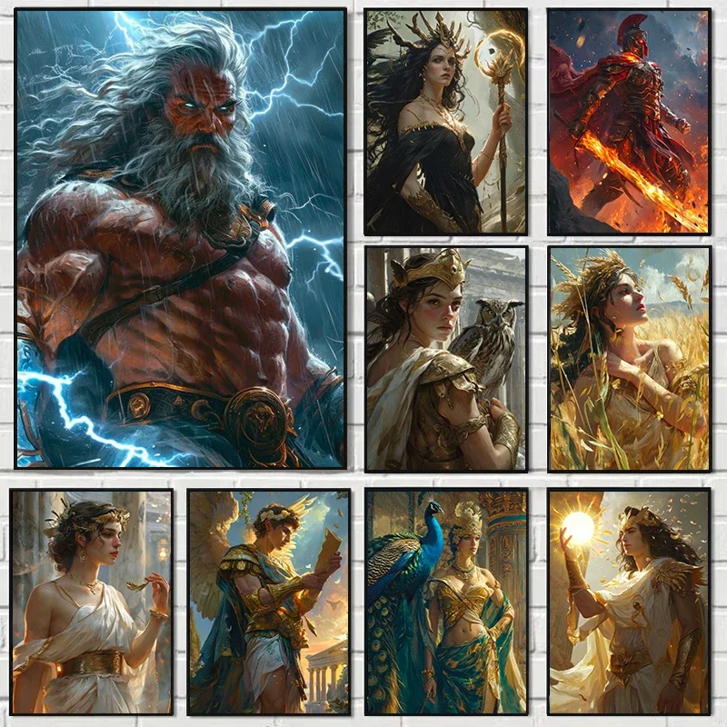 الخيال اليوناني الأساطير الفن أبولو أثينا هيستيا زيوس المشارك جميلة مثير آلهة جدار صورة يطبع قماش ديكور المنزل الحديث