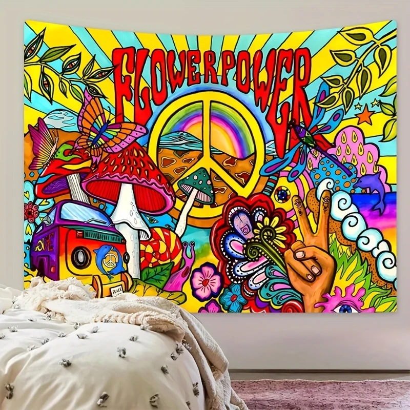 VIKAMA Hippie Psychic Flower Power Tapestry Pop Style Background Cloth Hippie Atmosphere Room Decoration