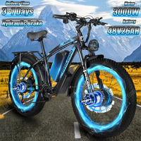 PHILODO H8 Electric Bicycle 3000W Dual Motor 48V26AH Battery Hydraulic Brake Electric Bike 26*4.0 Fat Tire Adult Mountain E-bike