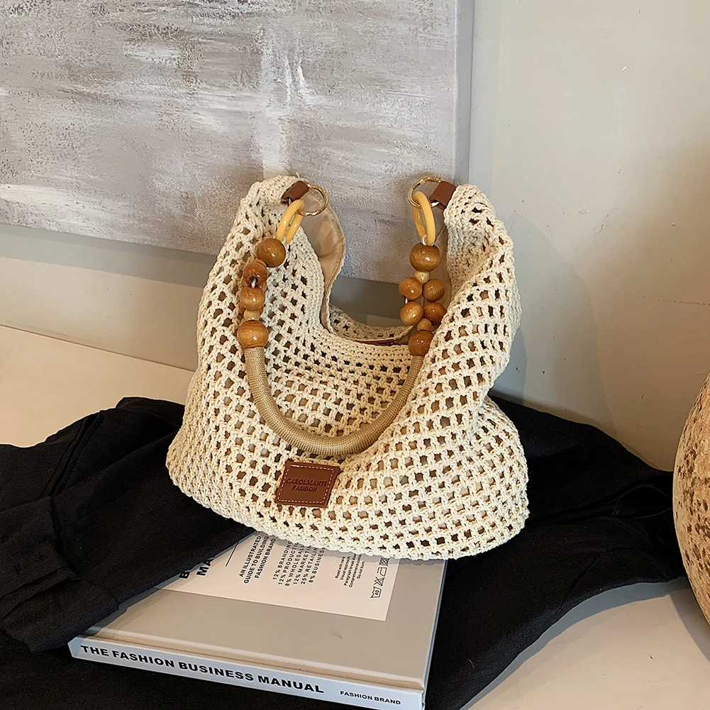 

Crochet Tote Bag for Women Mesh Beach Summer Bag Adjustable Strap Woven Shoulder Bag Large Capacity for Travel Vacation