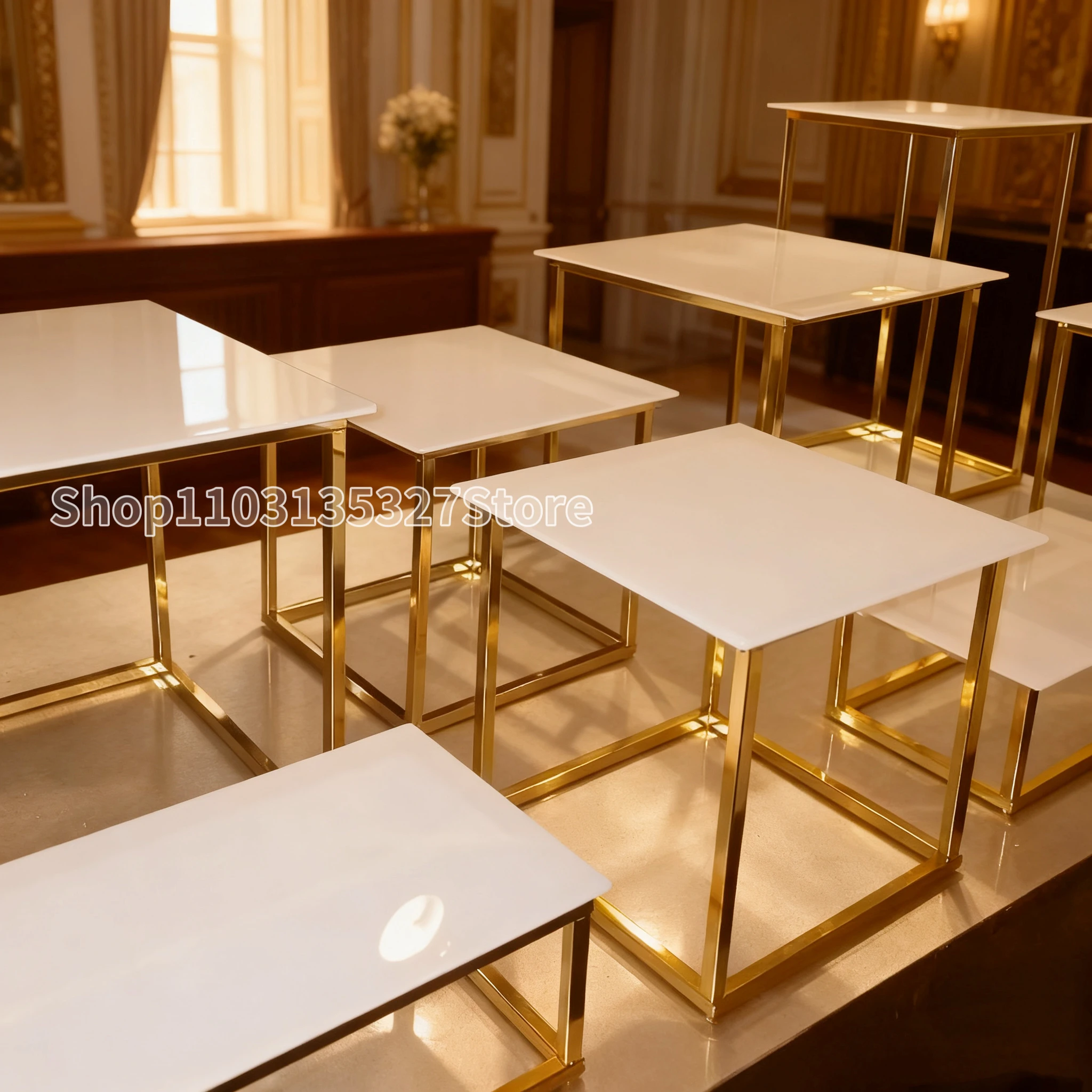 

10-26pcs Metal Geometric Display Racks White Acrylic Tray Dessert Cake Table for Garden Wedding Countryside Party Decoration