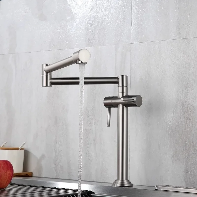 Brushed Gold Pot Filler Tap Deck Mounted Foldable Black Kitchen Faucet Hot Cold Sink Tap Rotate Folding Spout Gold Brass