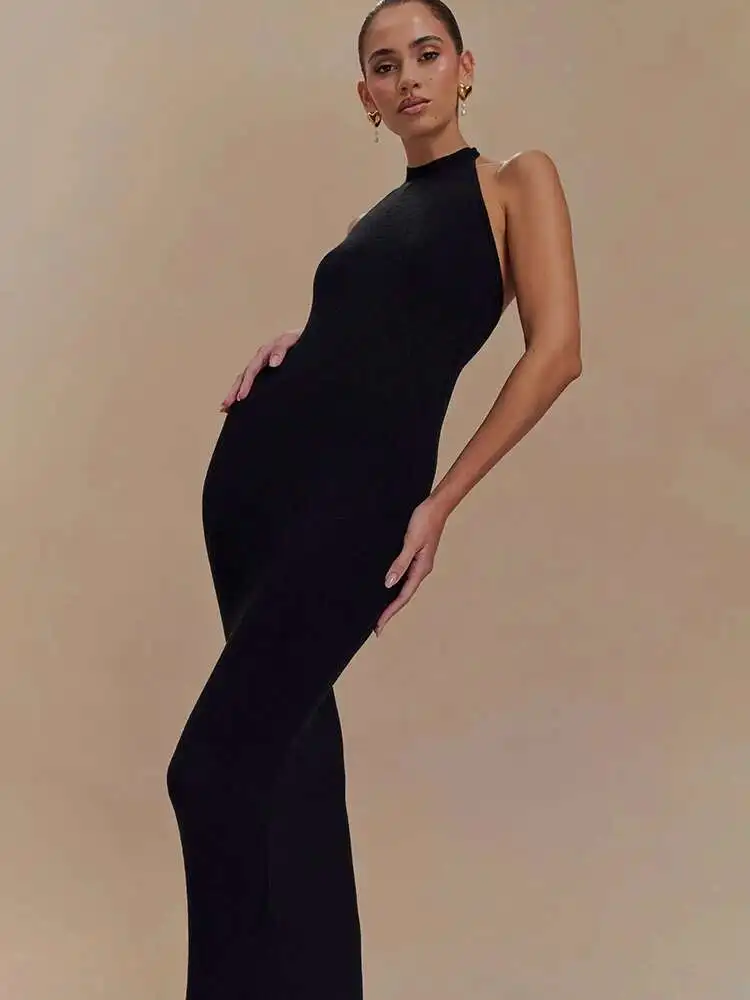 Blifanbo Halter Backless 섹시한 맥시 드레스 여성 가운 패션 패치 워크 오프 숄더 민소매 Bodycon Club Party Long Dress