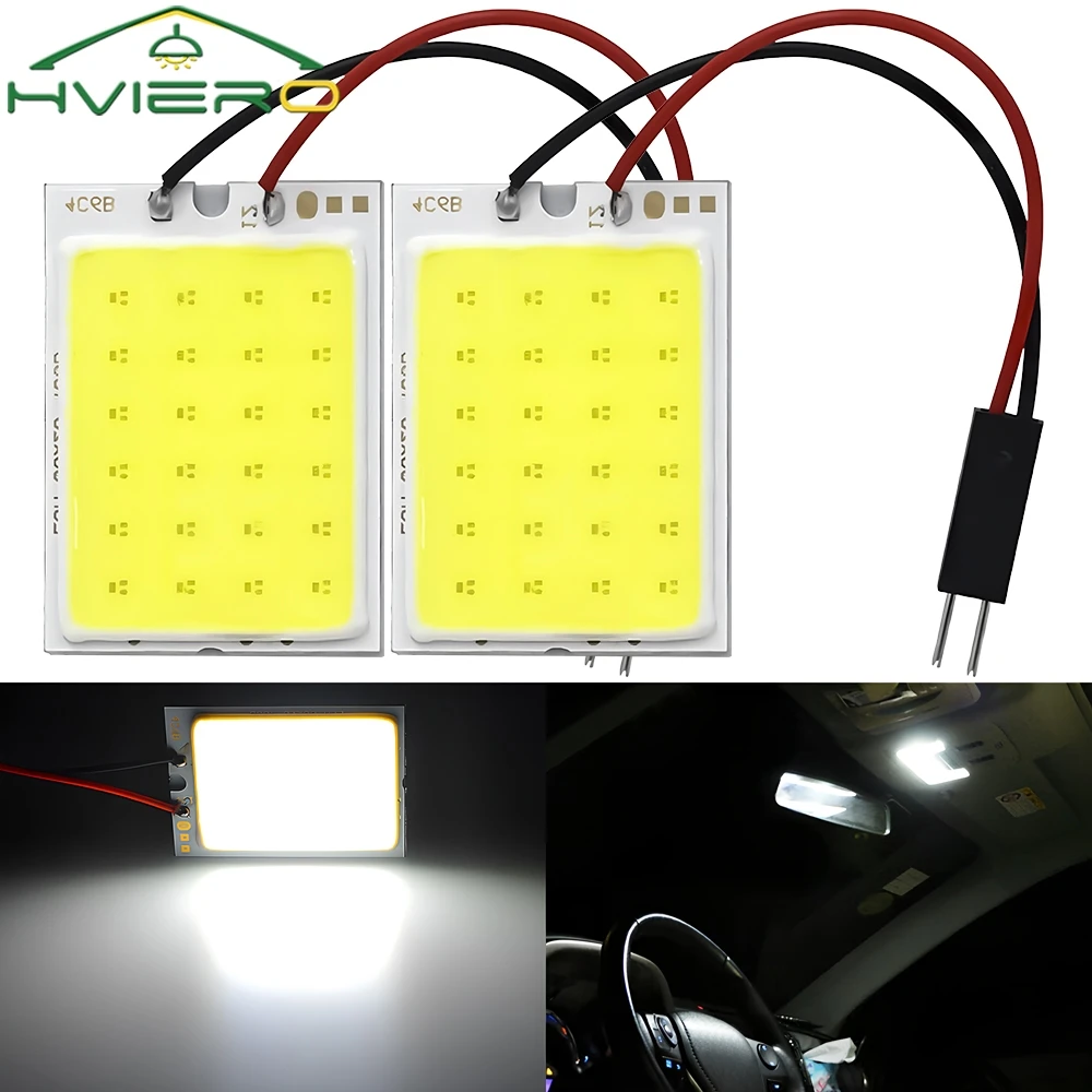 2Pcs White Red Blue Green 24Smd Light Panel Auto Interior Reading Map Bulb Dome Lamp Car Festoon BA9S 3Adapter DC 12v Cob Signal