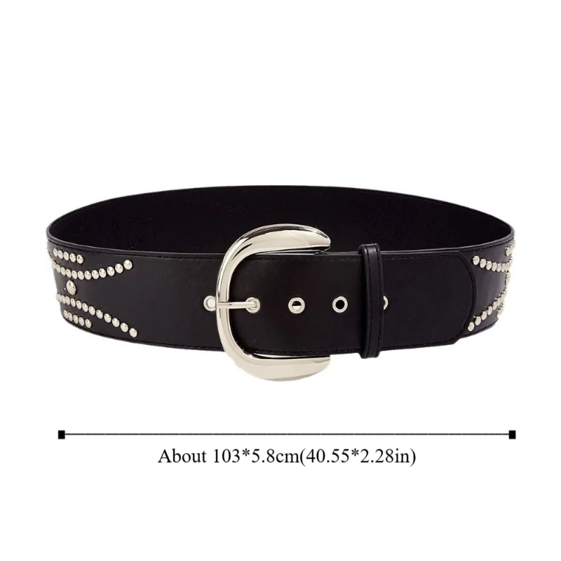 تنوعا الكورية المرأة حزام خصر القوطية الجلود برشام حزام عريض أسود أبيض Y2k فستان حزام جينز تنورة الإكسسوار