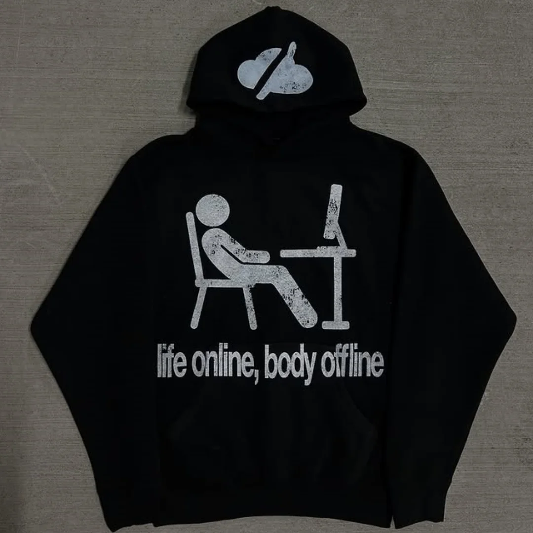 

Уникальная толстовка унисекс с винтажным принтом небольшой партии на осень-зиму в меланхолическом стиле