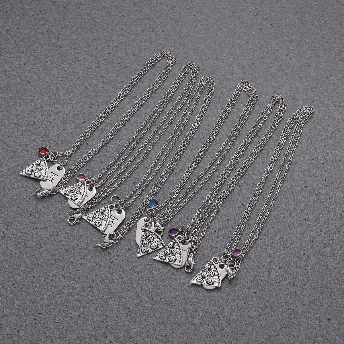

6pcs Couple Necklace Pendant Pizza Alloy Sweater Chain For Women Friends Fine Craftsmanship Durable Fashion Jewelry Gift Idea