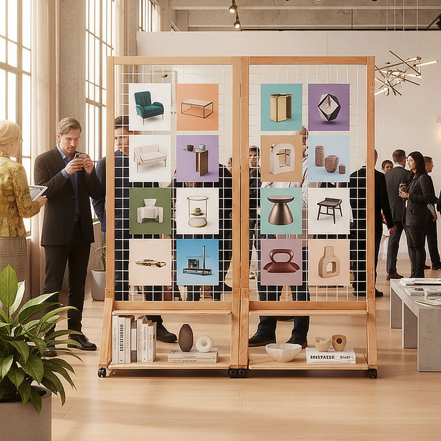Screen partition solid wood grid display stand kindergarten works display stand art area movable decorative