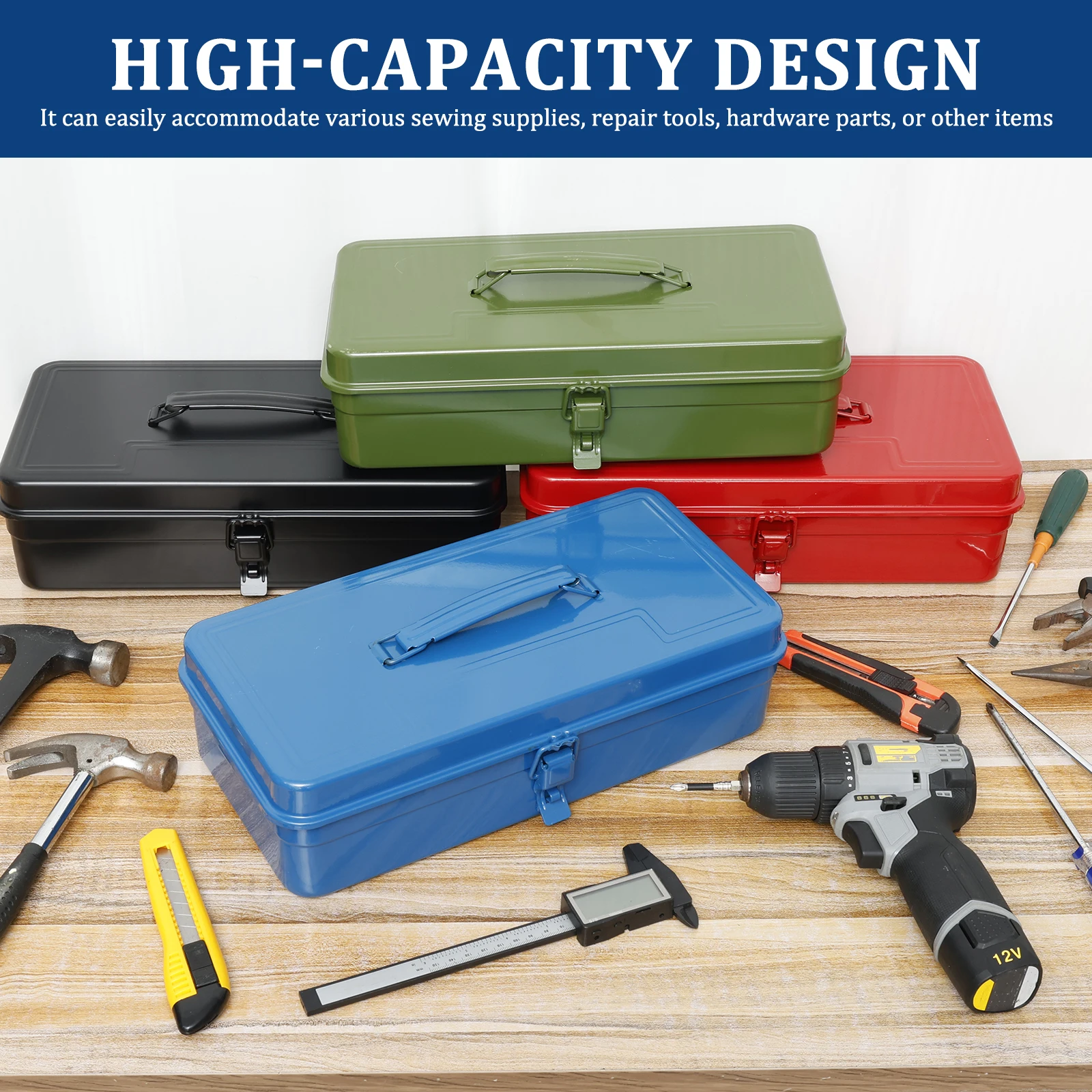 Hardware Tools Box Iron Tool Box Organizer Portable Metal Combination Suitcase Electrician Carpenter Electric Drill Storage Box