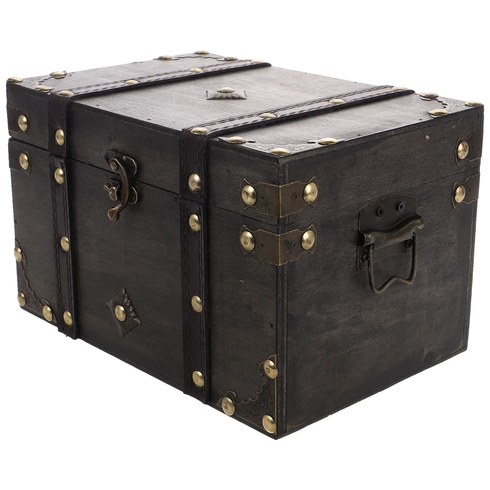 

Wooden Chest Box Large Vintage Lockable Treasure Chest Keepsake Trunk Jewelry Organizer Storage Decorative Dark Grey