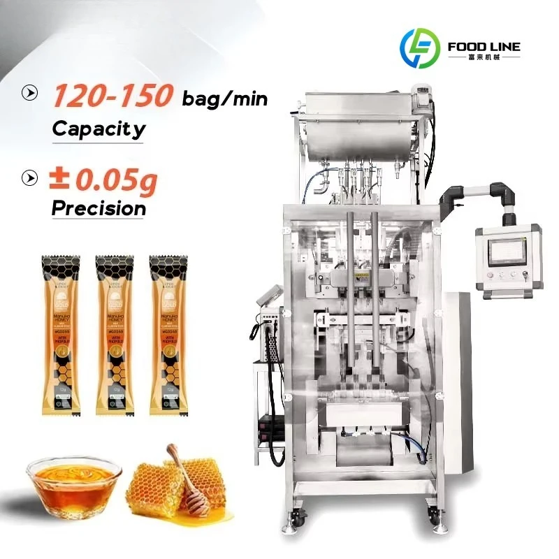 FL Customized Automatic 4/6/8/10/12 Lanes Back Sealing Plastic Film Bag Sticky Sauce Liquid Sachet Honey Packing Machine