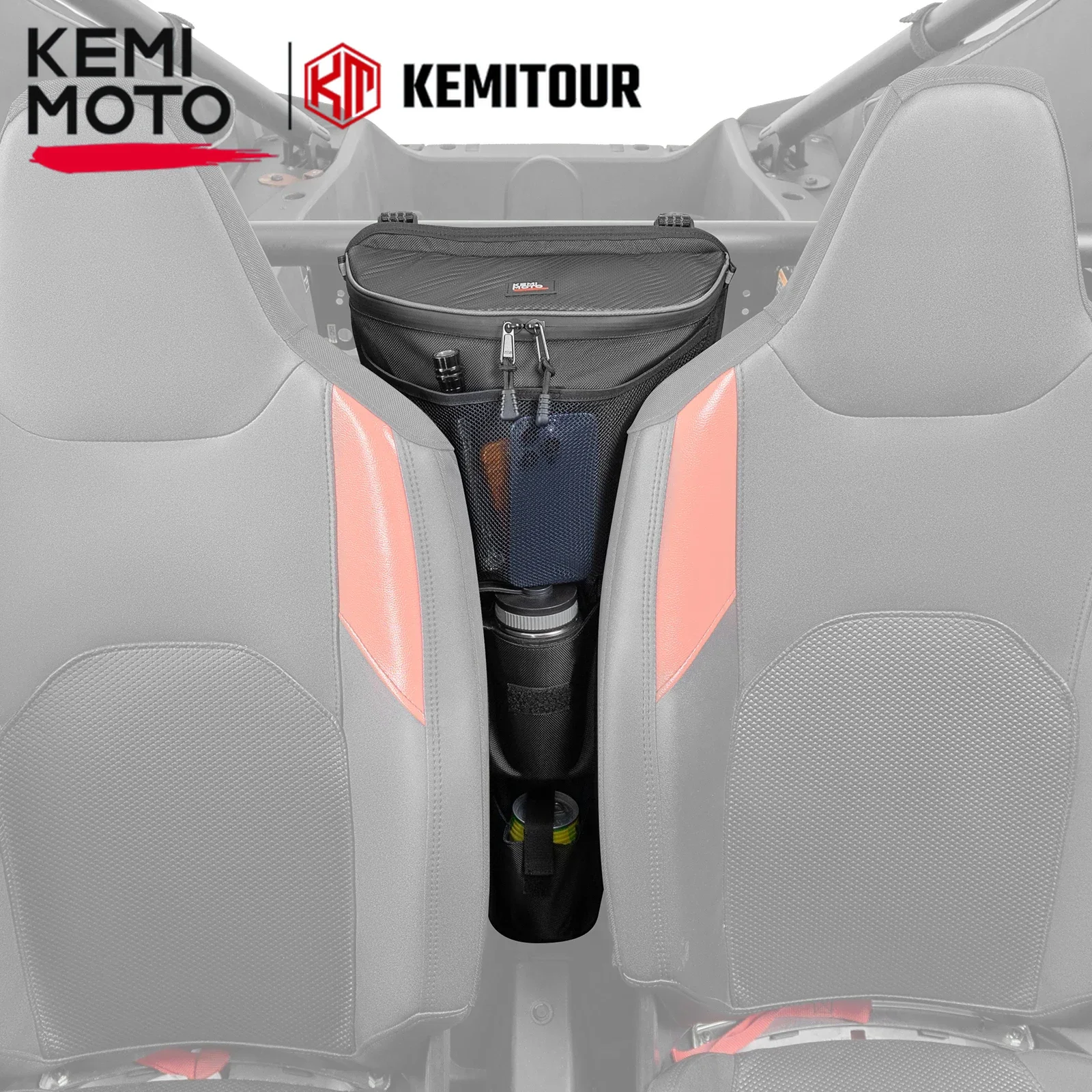 KEMIMOTO UTV 1680D 센터 보관 가방, 컵 거치대 포함, 폴라리스 RZR XP 1000 XP 4 1000 2024 숄더 보관 가방 호환