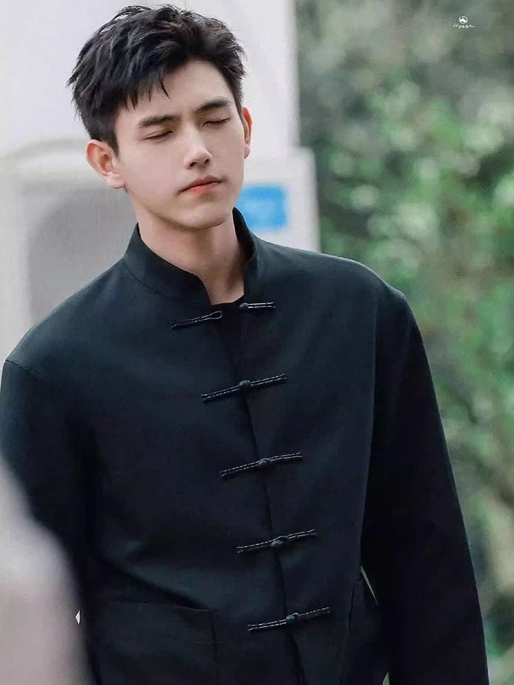 ชุดสูทลำลองสไตล์จีนใหม่สำหรับผู้ชาย แขนยาว ติดกระดุม ทรงหลวม ใส่ได้ทุกฤดู