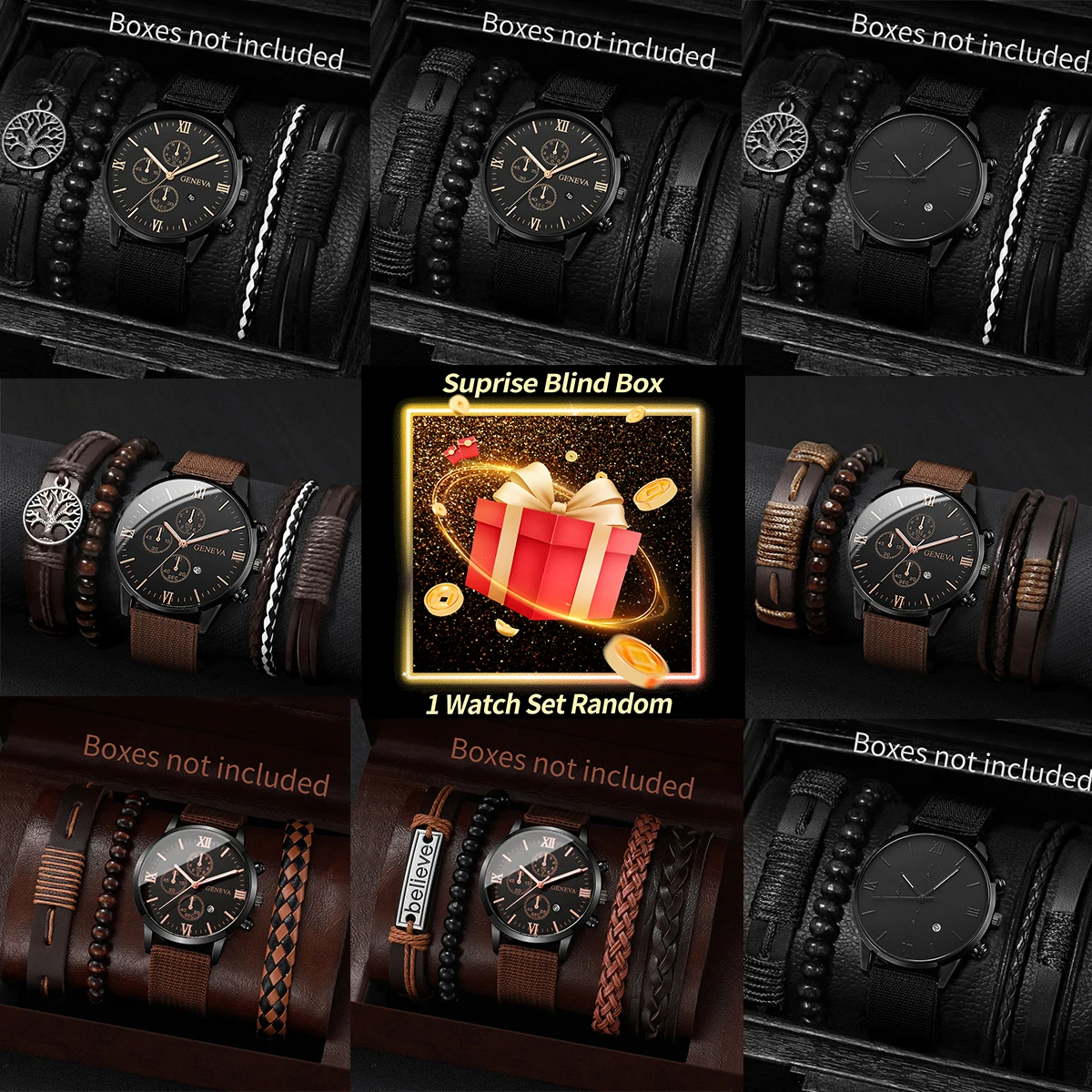 

Набор загадочных часов-сюрприз, слепая коробка-модный нейлоновый ремешок, мужские часы, винтажные кожаные браслеты, набор Reloj Hombre (без коробки)
