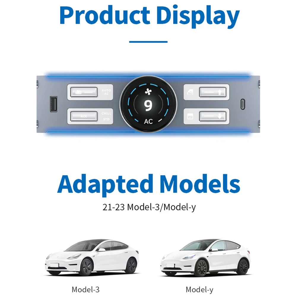 LCD Intelligent Control Expansion Dock USB & Type C Port Intelligent Physical Button Knob for Tesla Model Y 3 2021-2024