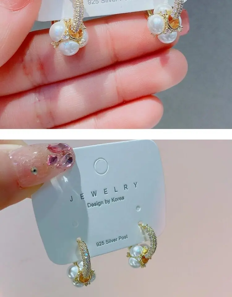 Neues Design, luxuriöser, mikropavébesetzter Zirkon-Ohrring mit Goldfarbenem Verschluss und künstlichem Perlenanhänger für Damen, vielseitiges Schmuck-Accessoire – Detail 13