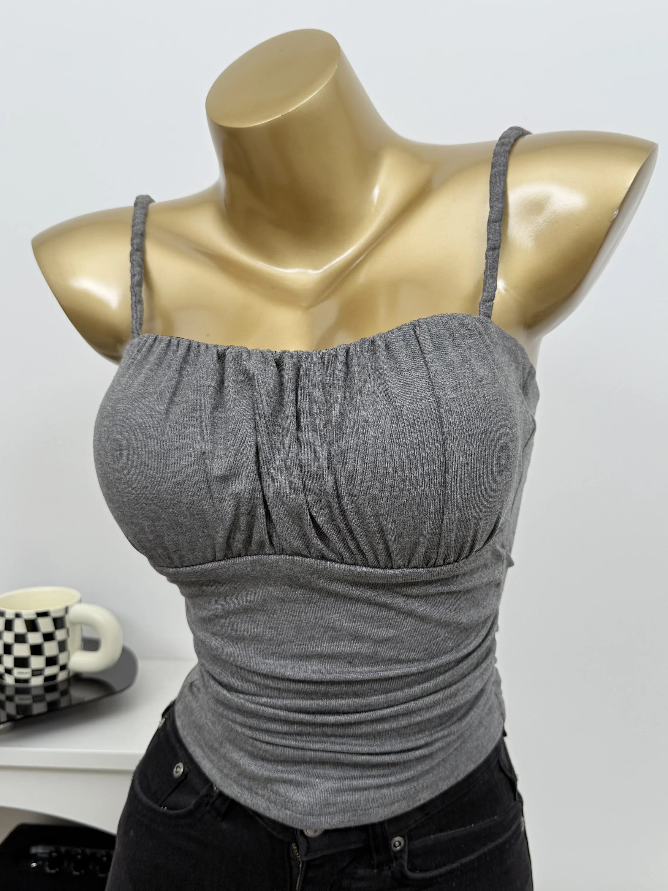 Unique Folded Design Wrap Chest Thin Strap Vest Women's Waist Inward Base Layer Top Fashionable Commute Style Short Length