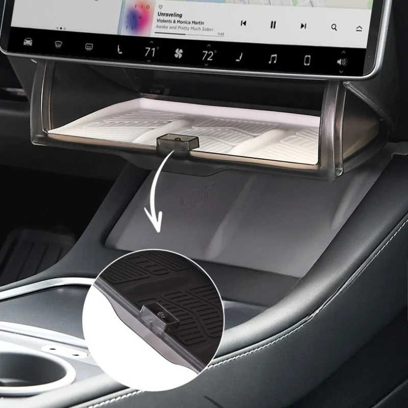 For Tesla Model 3/Y Hidden Storage Box Under Center Console Screen Foldable Tissue Box ETC Tray Automotive Interior Accessories