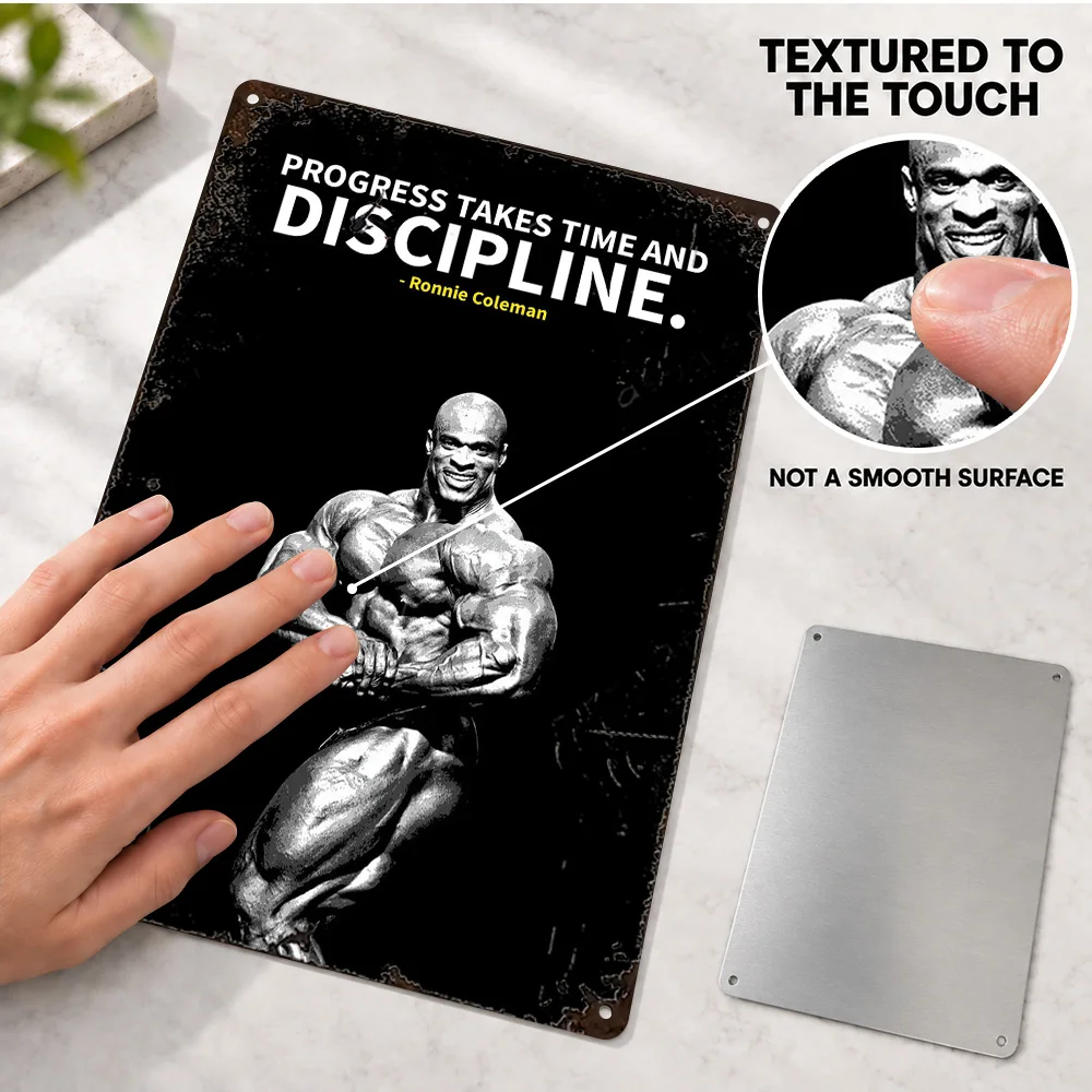 Ronnie Coleman Discipline Quote Aluminum Poster Customized Metal Sign Typography Wall Art For Workout Room, Gym Enthusiast Gift