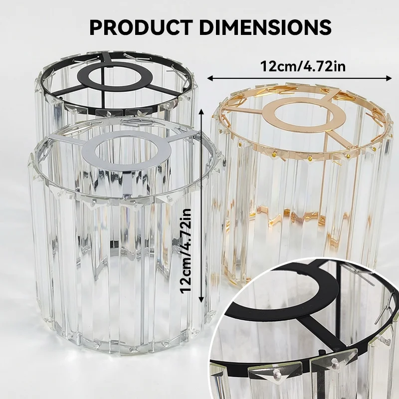 Modern Clear Faceted Crystal Lampshade Cylinder Shape Light Shade Replacement 3 Metal Finishes Decorative Lamp Cover for Dining
