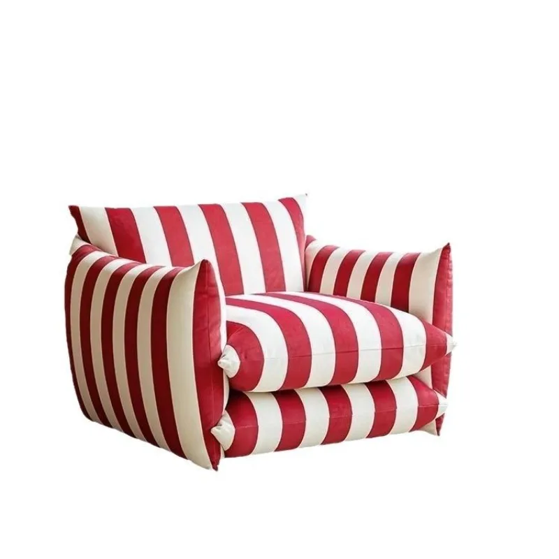 

French red and blue striped single sofa, red linen small apartment living room armchair