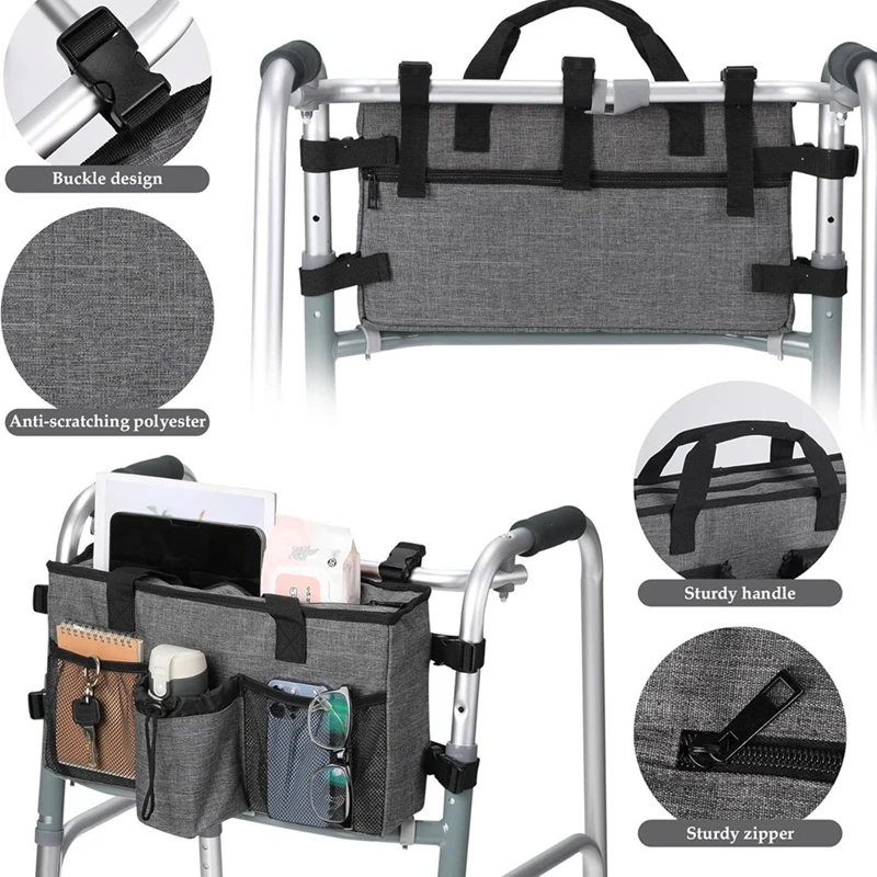 Foldable Walker Accessories With Cup Holder & Organizer Pouch