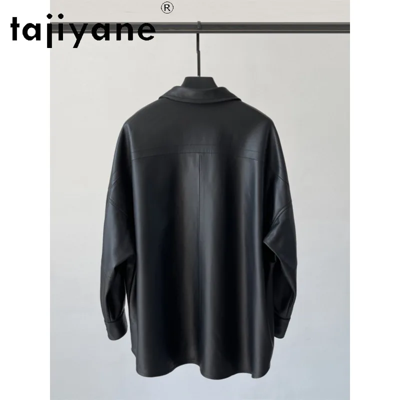 TAJIYANE Genuine Leather Jacket Woman Sheepskin Leather Coats Mid-length Jackets for Woman Square Collar Jackets Дубленка Black
