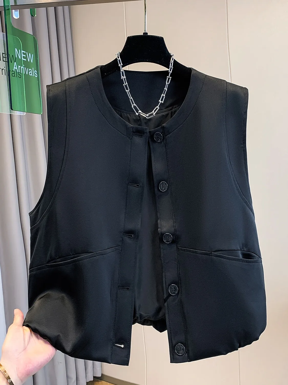 

Черный круглый жилет на одной пуговице Ne, корейская женская модная верхняя одежда, жакетный многослойный топ на осень