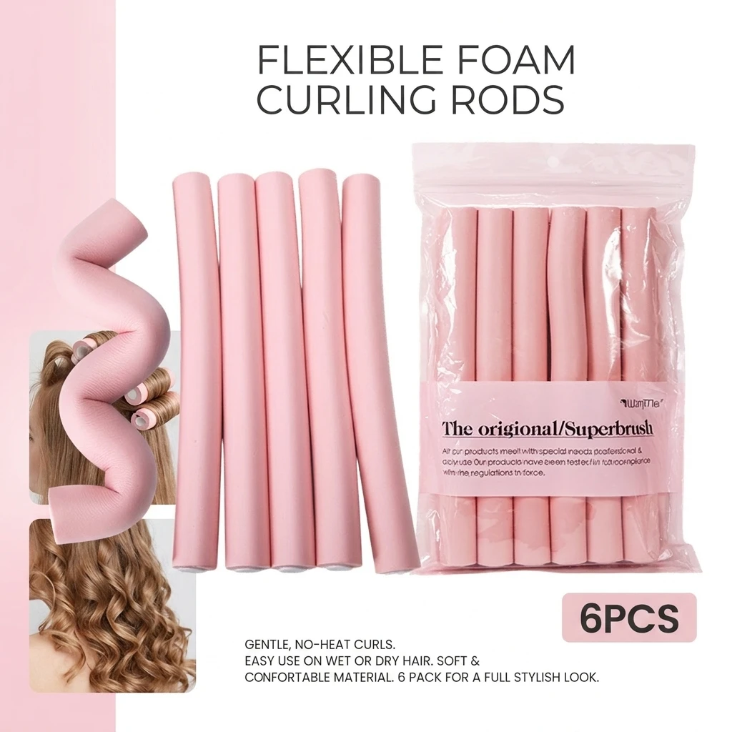 6pcs/set Flexible Sponge Hair Rollers Large Non Heat Twisted Curling Irons Overnight Wands For Fluffy Waves Blowout Hair Curls