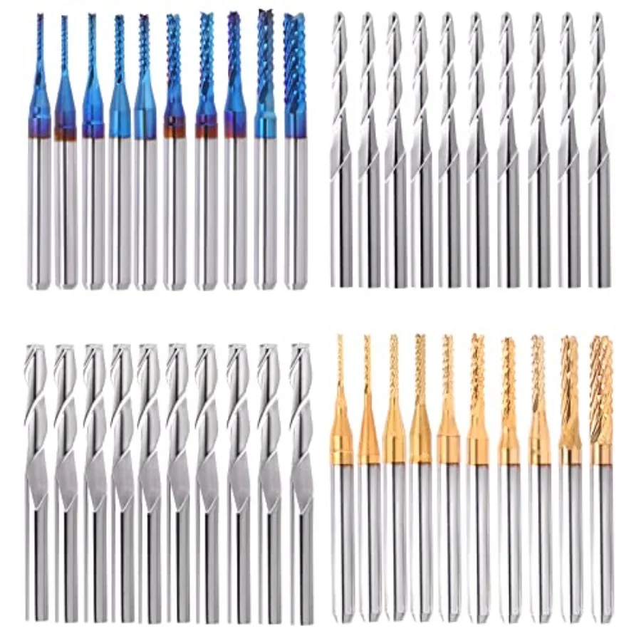 

40Pcs End Mills CNC Router Bits Set 1/8" Shank CNC Machine Cutting Milling Tool Engraving Cutter Including Flat Nose/Ball Nose