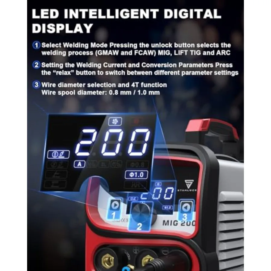 STAHLWERK MIG 200 ماكينة لحام متعددة المعالجات 220 فولت ماكينة لحام أساسية متدفق IGBT عاكس للتطبيقات الصناعية والتقوم بها بنفسك 4in1 MIG TIG Stic #3