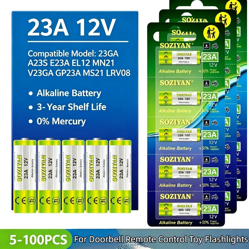 12V 23A Alkaline Battery Replace MN21 LRV08 V23GA for Remote Car Alarm Toys Vehicle Anti-theft Alarms and Small Electronic Toy