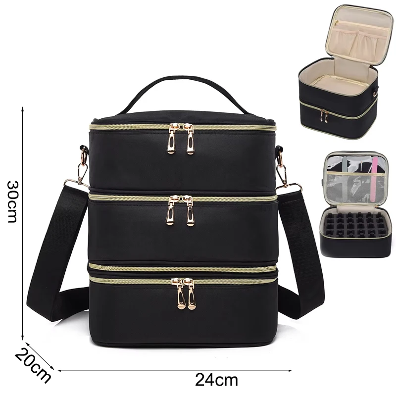 Draagbare 3 Laags Nagellak Opbergtas Organizer Dames Reis Etherische Olie Opbergdoos Multifunctionele Opslag Schoudertas