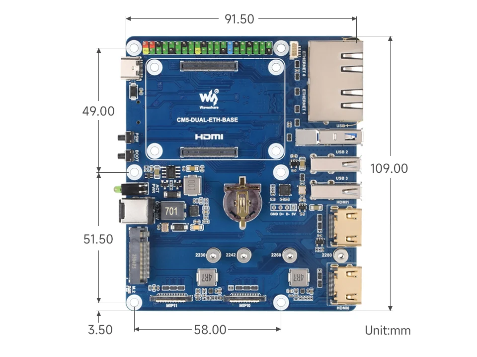 

Базовая плата Gigabit / 2.5G Dual Ethernet для Raspberry Pi CM5. Двойные Ethernet-порта RJ45, поддерживающие выходы с двойным дисплеем 4K