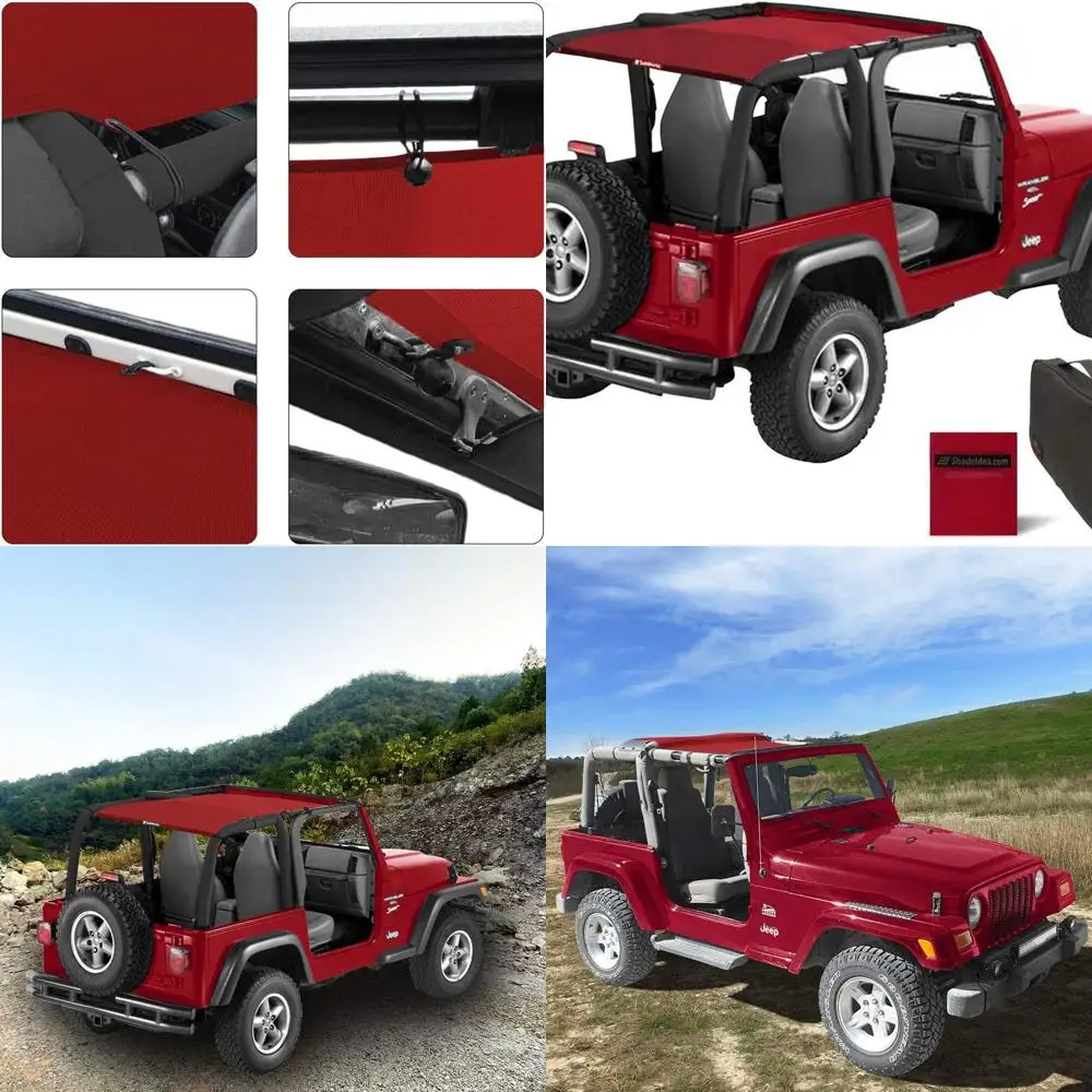 

Cherry Red Mesh Wrangler TJ 1997-2006 Sunshade Top and Rear UV Blocker with Storage Pouch, 10-Year Warranty