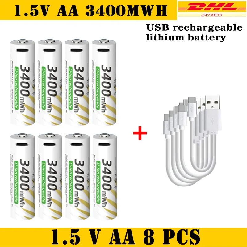 

Big promotion USB 1.5V AA+AAA Rechargeable Batteries li-ion battery for remote control mouseElectric toy battery + Type-C Cable