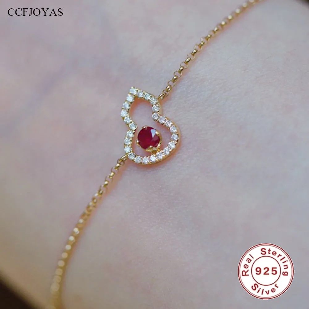 

CCFJOYAS 925 Sterling Silver 18k Gold Plated Gourd Shaped Hollow Ruby Zircon Bracelet for Women Personality Light Luxury Jewelry