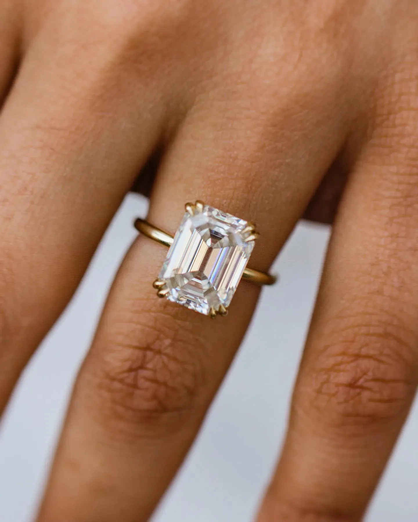 Old Mine Emerald Cut 6CT Vintage Moissanite Solitaire Engagement Ring, 12×9mm Center Stone, Double Claw Prong Setting, Solid 18K Yellow Gold Fine Jewelry, Wedding Anniversary Bridal Gift For Women view 8