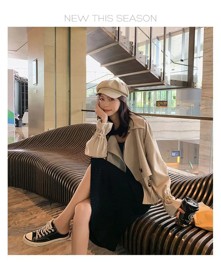 Damska luźna kurtka koreańska na wiosnę i jesień 2025, elegancka, podkreślająca talię, krótka wiatrówka.