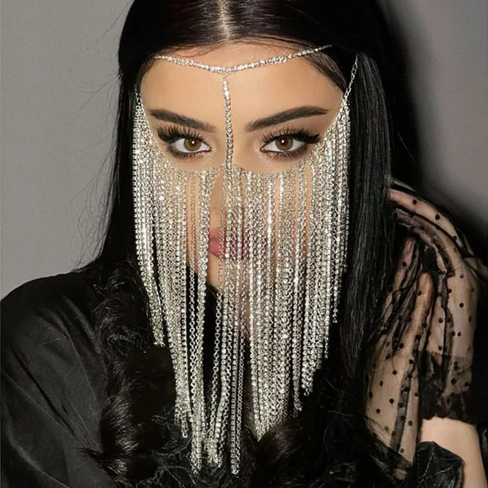 2024 Trend New Ladies fashion Rhinestone Mask Fringe Face accessories Dance Party jewelry accessories