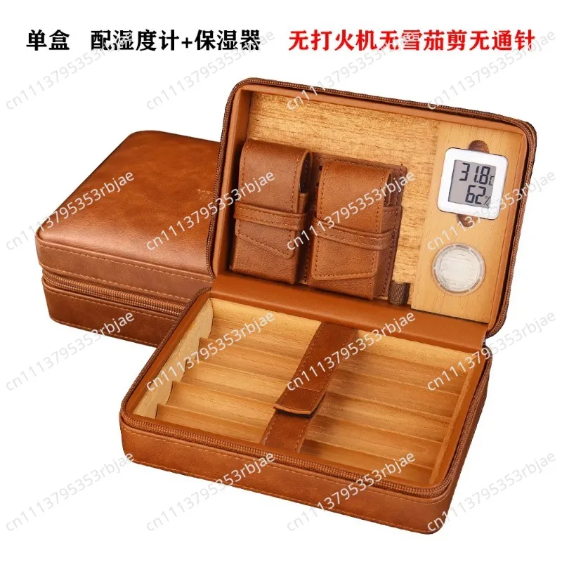 Portable Cigar Travel Humidor Case, Spanish Cedar Wood Storage Box for Aging and Freshness Keeping