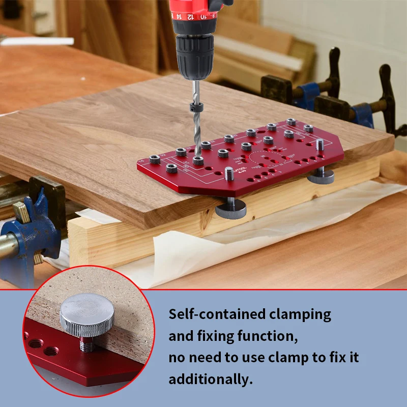 2-in-1 Shelf Pin & Hinge Jig – All Metal Cabinet Hardware Drill Guide, 7 Bits, Adjustable Spacing, For Cabinet Door Hinge Hole Positioning