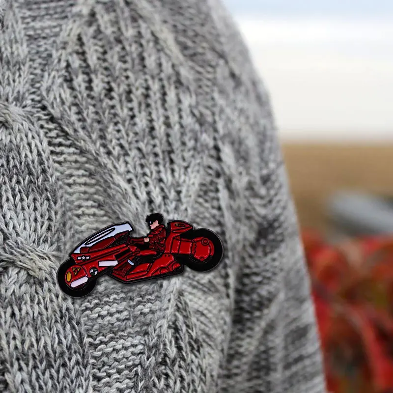 أكيرا الأحمر القتال دراجة نارية بروش الكلاسيكية 90s انمي ياباني شارة كول المينا دبوس اكسسوارات الديكور