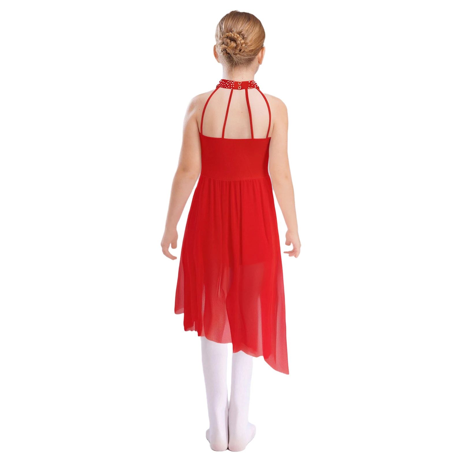Robe de danse lyrique pour enfants filles, strass brillants, Design appliqué, Costume de danse latine pour spectacle de danse sur scène et salle de bal