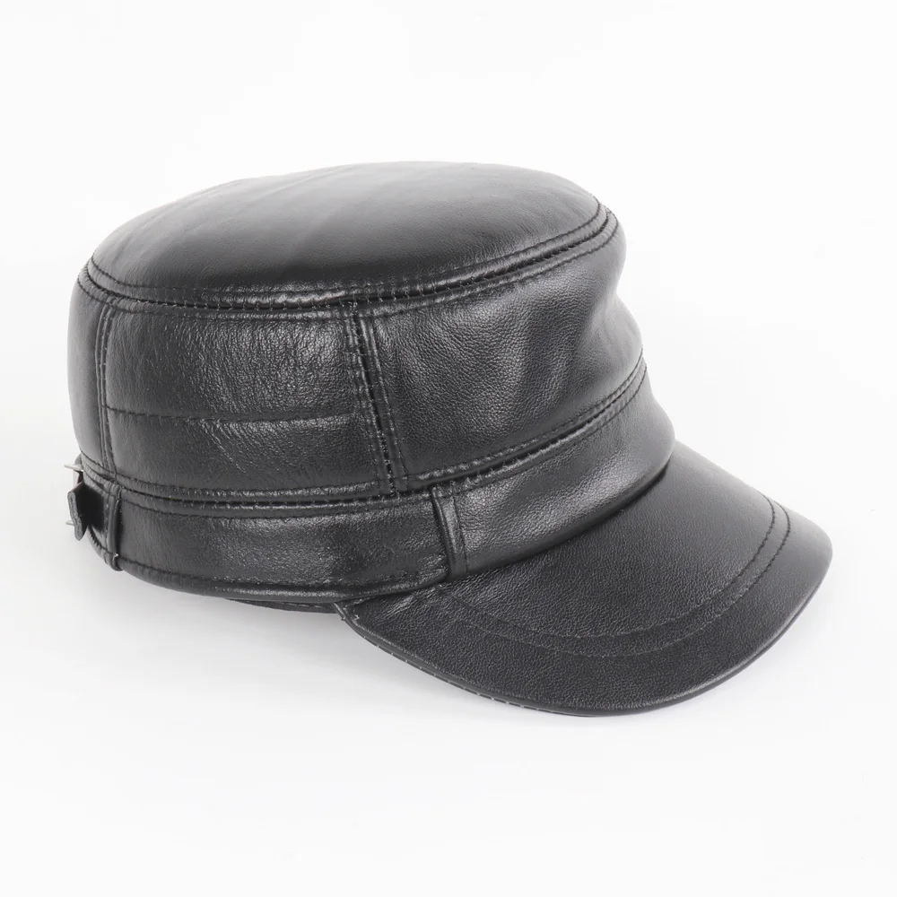 Male 100% Genuine Cowhide Lerther Hats Men Autumn And Winter Real Cowhide Lerther Hat Outdoor Keep Warm Natural Cow Leather Cap - Image 5
