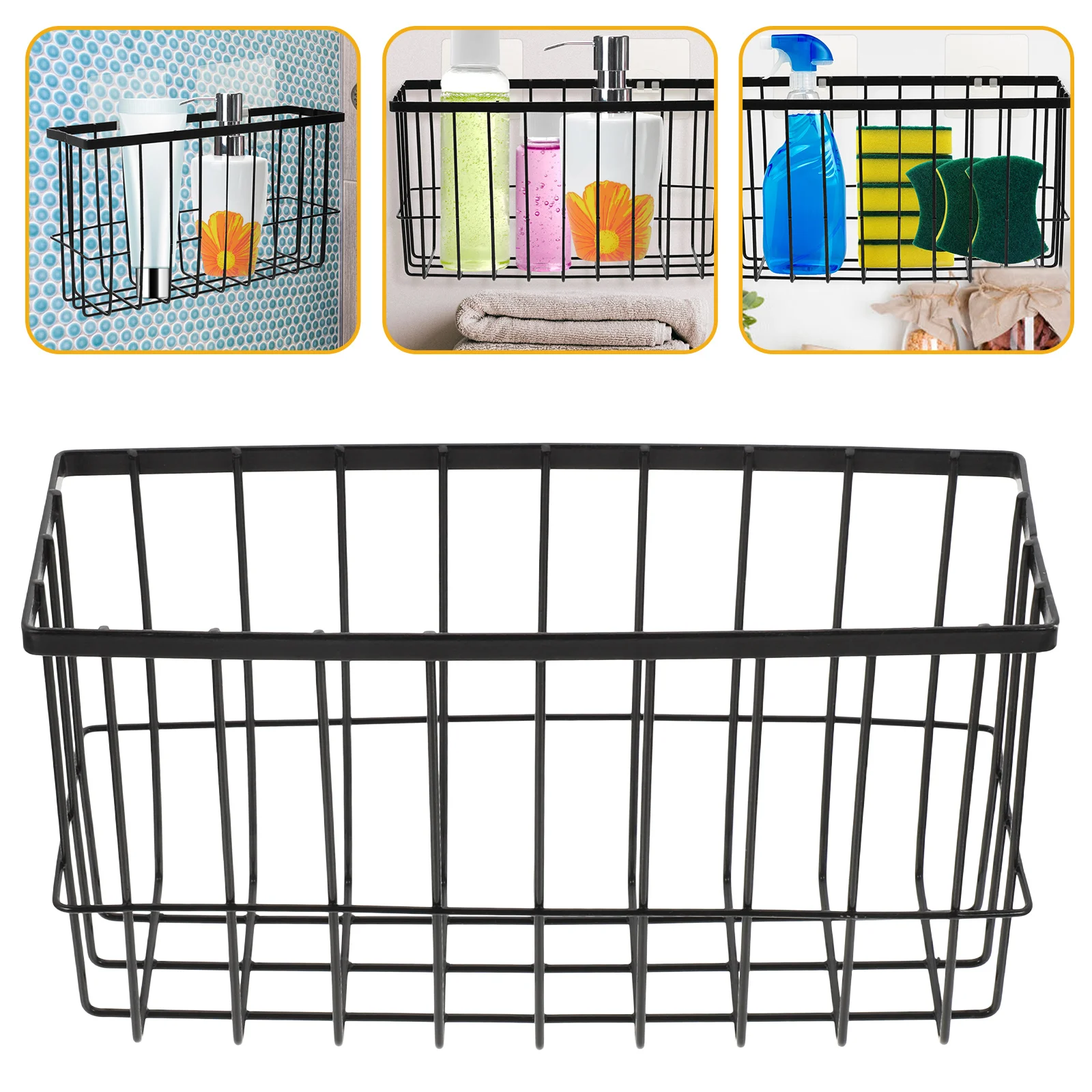 

1pcs Sturdy Metal Wall Mount Storage Rack Rustproof Basket Organizer For Spices Bathroom Sundries Multi-Use Hanging Wire