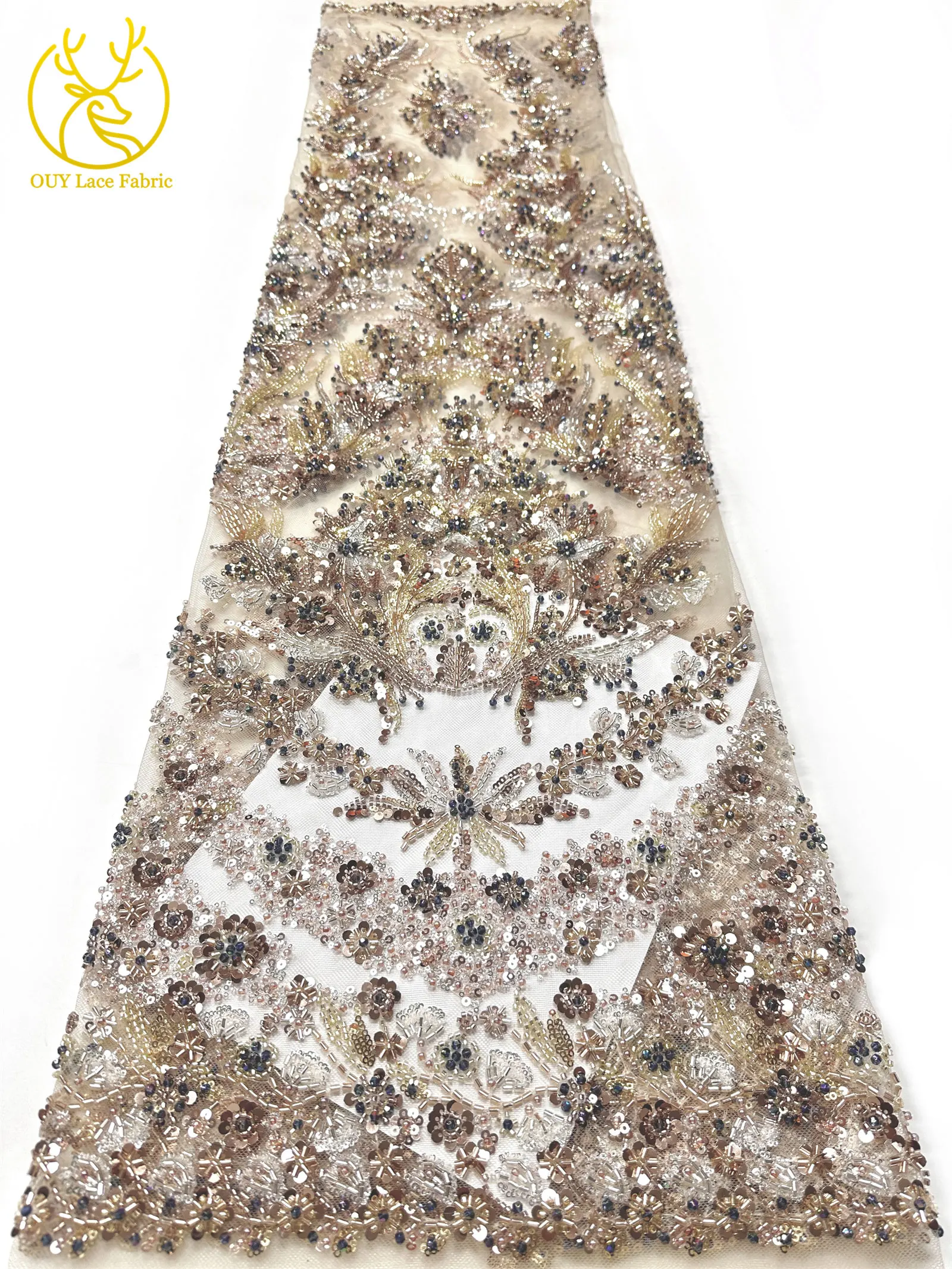 Luxuriöser Afrikanischer Spitzenstoff 2026 Hochwertige Französische Perlen-Pailletten-Spitze 5 Yards Nigeria Tüllspitze für Party- und Hochzeitskleider – Detail 10