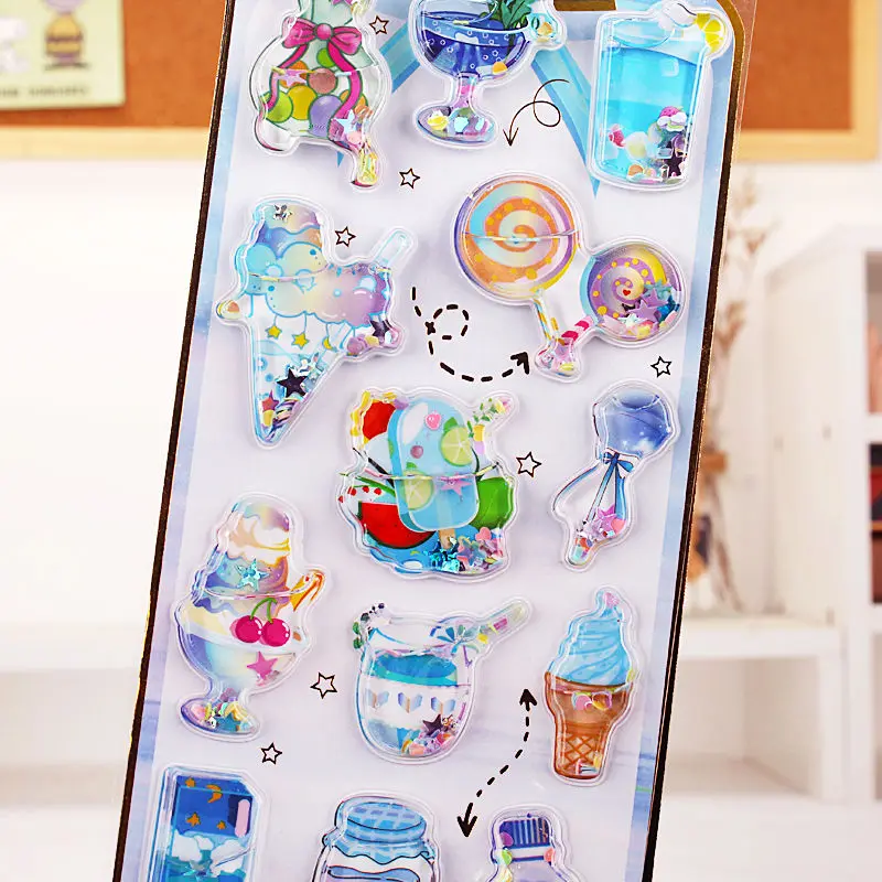 Kawaii 3D Shake Stickers Resin Drop Gel Crystal Clear Stereo Deco Stickers For Kids Scrapbook Stationery Stickers Decal Toy