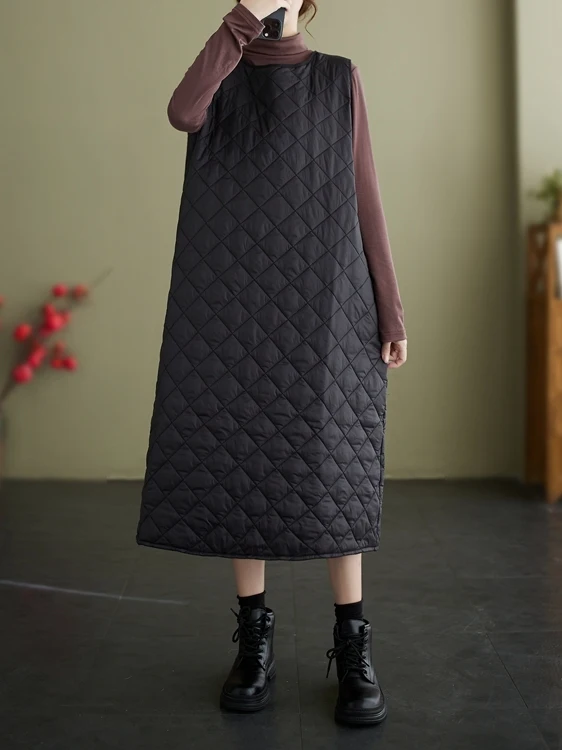 

Длинный хлопковый жилет с длинным рукавом в китайском стиле, брендовый женский уличный жилет свободного покроя, обычный, тонкий, однотонный, осенний...